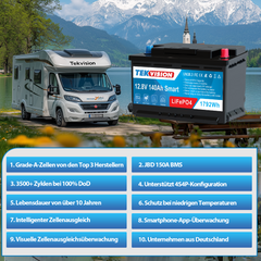 Tekvision LiFePo4 12V 140Ah Lithium Batterie Bluetooth