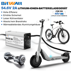 Bitwatt 54,6V 2A E-Bike Ladegerät – Ladegerät für 42V Lithium-Ionen Akku, Universal Elektrofahrrad & E-Scooter Schnellladegerät mit Schutzfunktionen