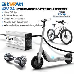 Bitwatt 42V 2A E-Bike Ladegerät – Schnellladegerät für 36V Lithium-Ionen Akku, Elektrofahrrad & E-Scooter Netzteil mit LED Anzeige