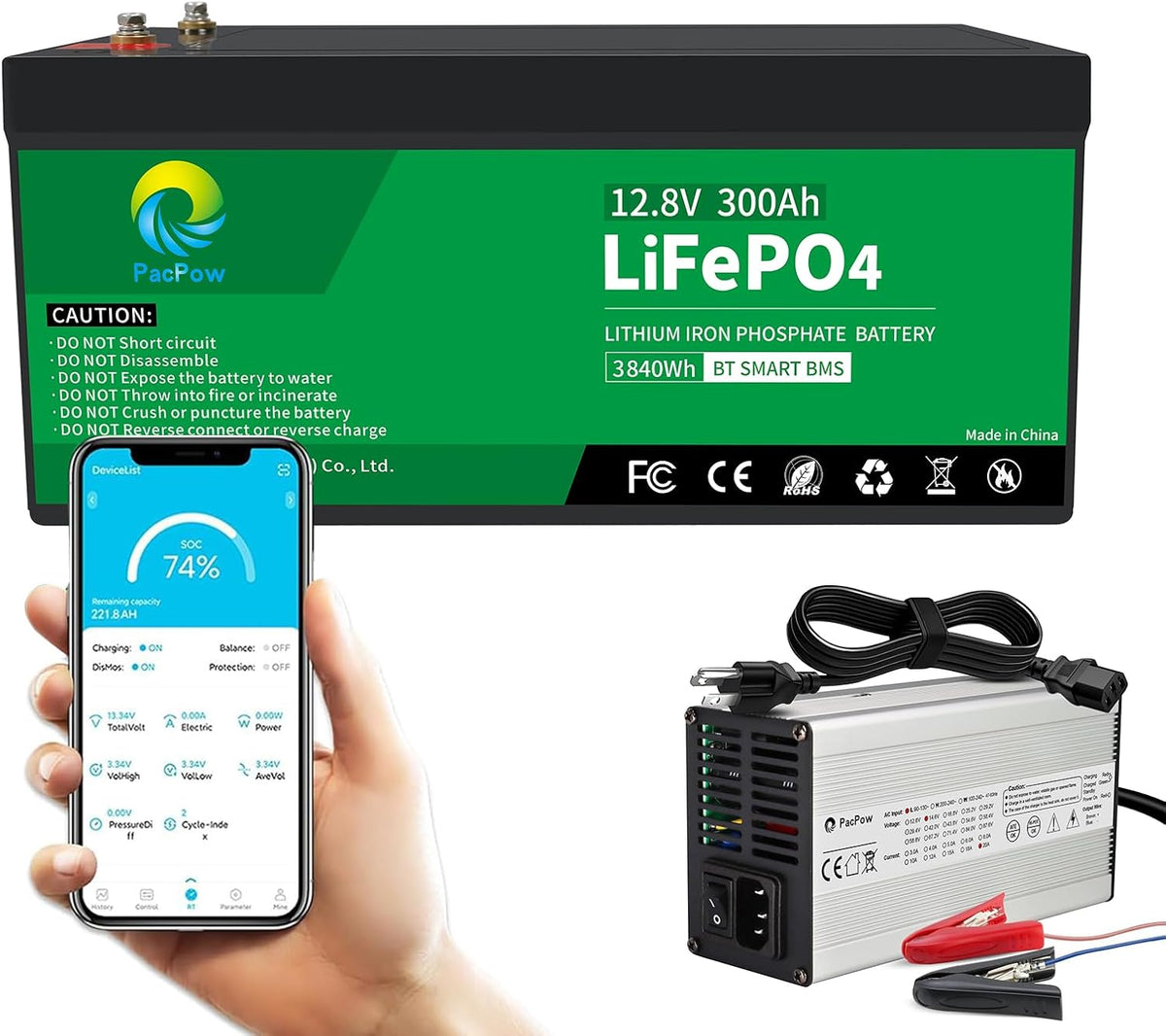 Pacpow LiFeP04 12V 300Ah Lithium Batterie BluetotohSolarbatterie 19% MwSt