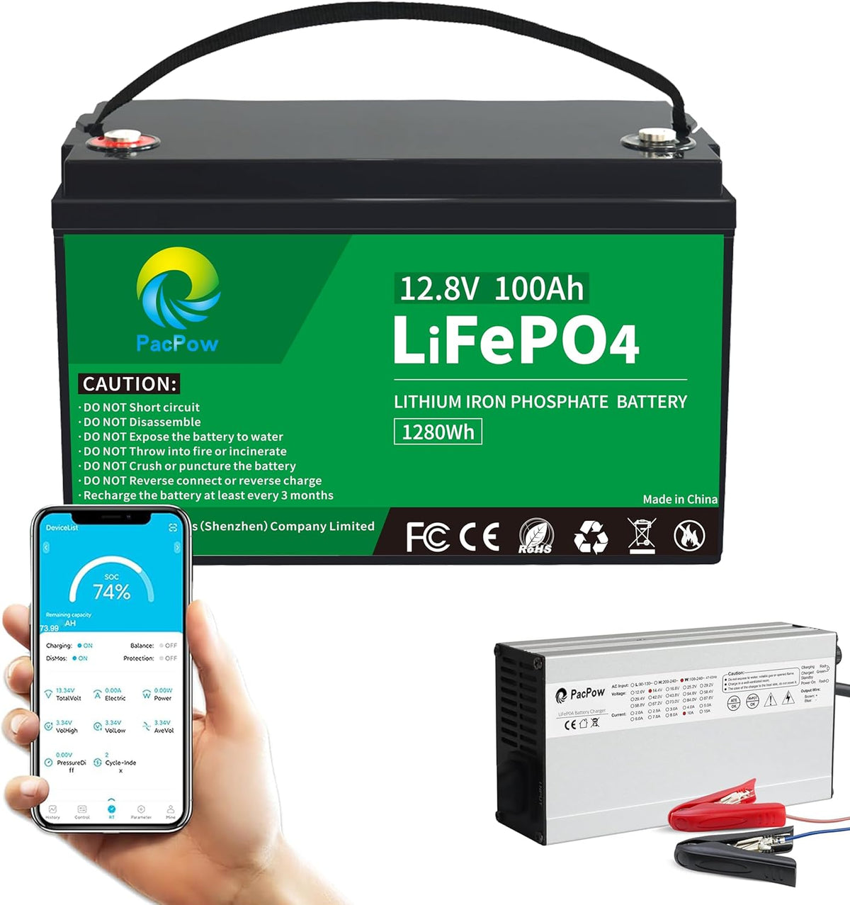 Pacpow LiFeP04 12V 100Ah Lithium Batterie BluetotohSolarbatterie 19% MwSt