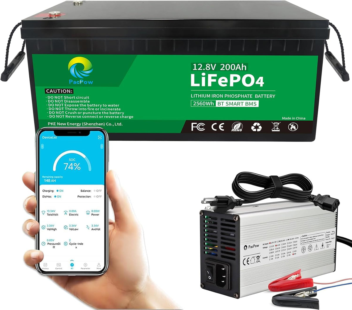 Pacpow LiFeP04 12V 200Ah Lithium Batterie BluetotohSolarbatterie 19% MwSt