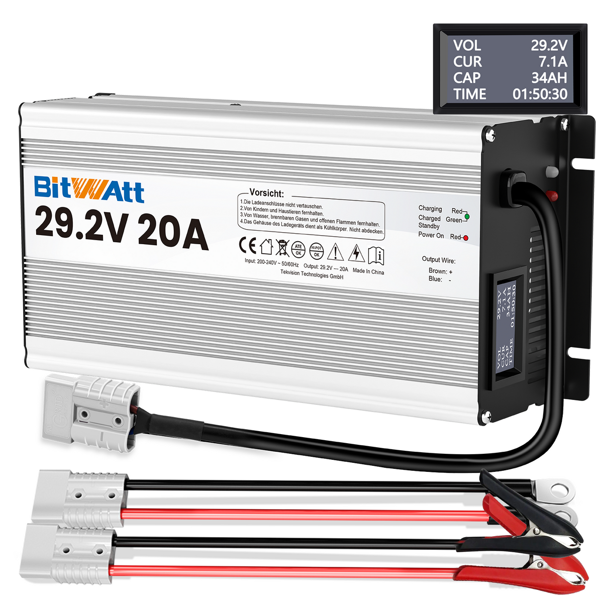 Bitwatt LiFePO4 ladegerät 24V 20A 29,2V Lithium Batterie ladegerät batterieladegerät mit LCD