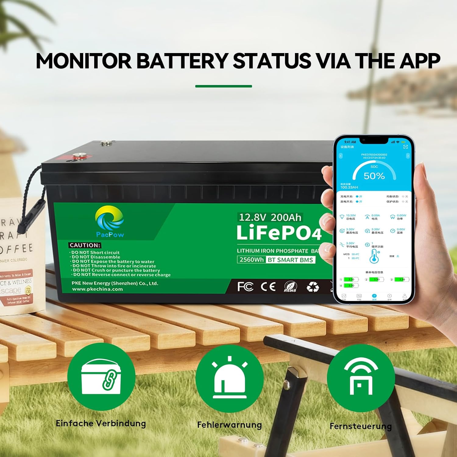 Pacpow LiFeP04 12V 200Ah Lithium Batterie BluetotohSolarbatterie 19% MwSt