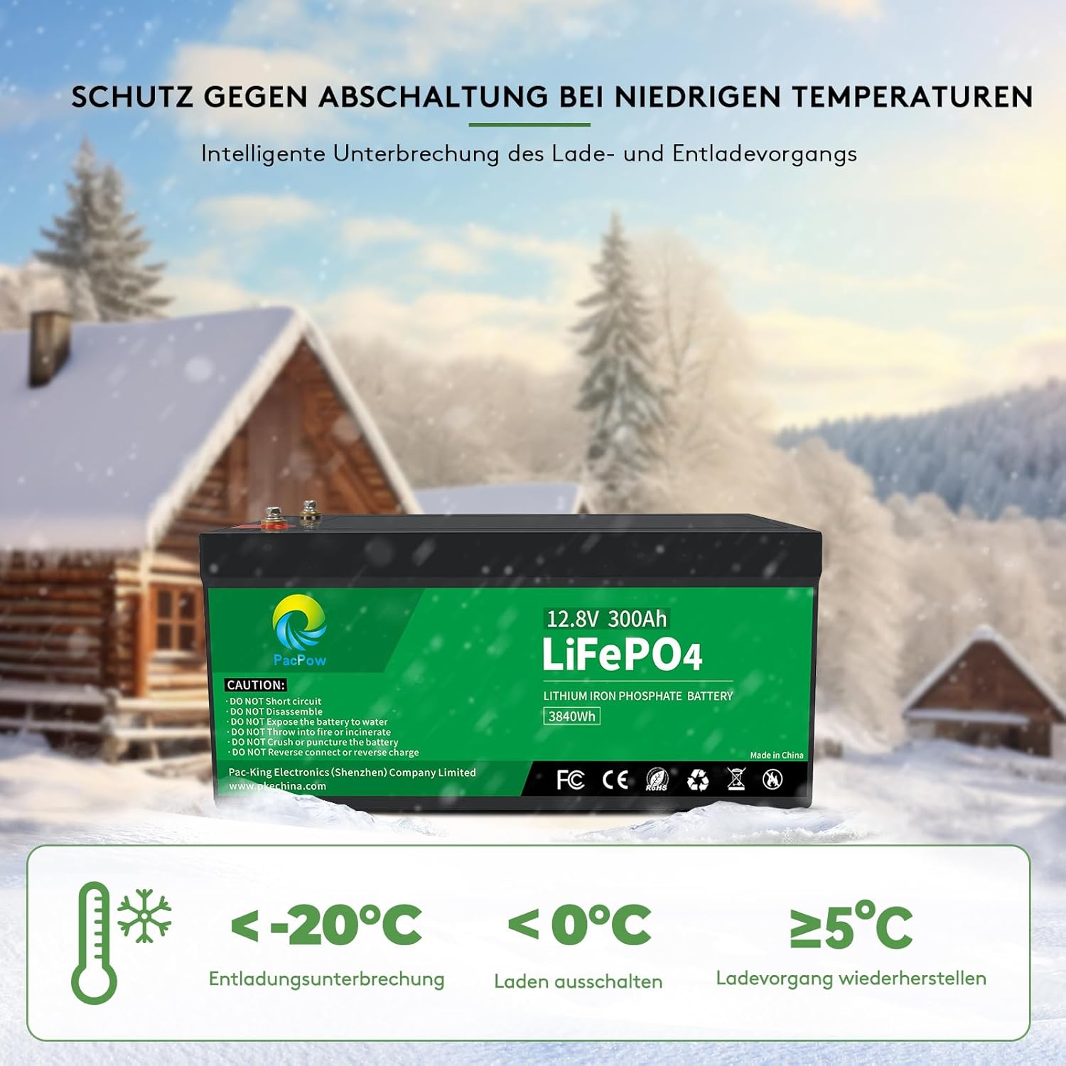 Pacpow LiFeP04 12V 300Ah Lithium Batterie BluetotohSolarbatterie 19% MwSt