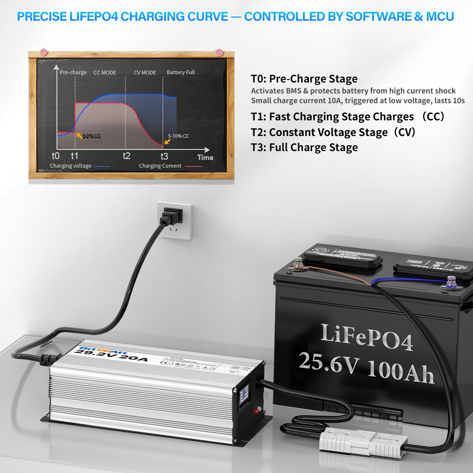 Bitwatt LiFePO4 ladegerät 24V 20A 29,2V Lithium Batterie ladegerät batterieladegerät mit LCD