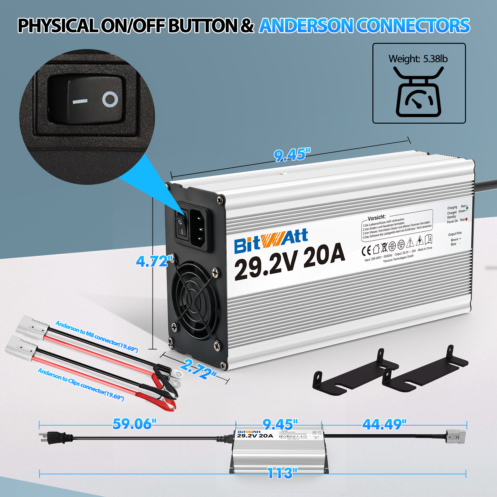 Bitwatt LiFePO4 ladegerät 24V 20A 29,2V Lithium Batterie ladegerät batterieladegerät mit LCD