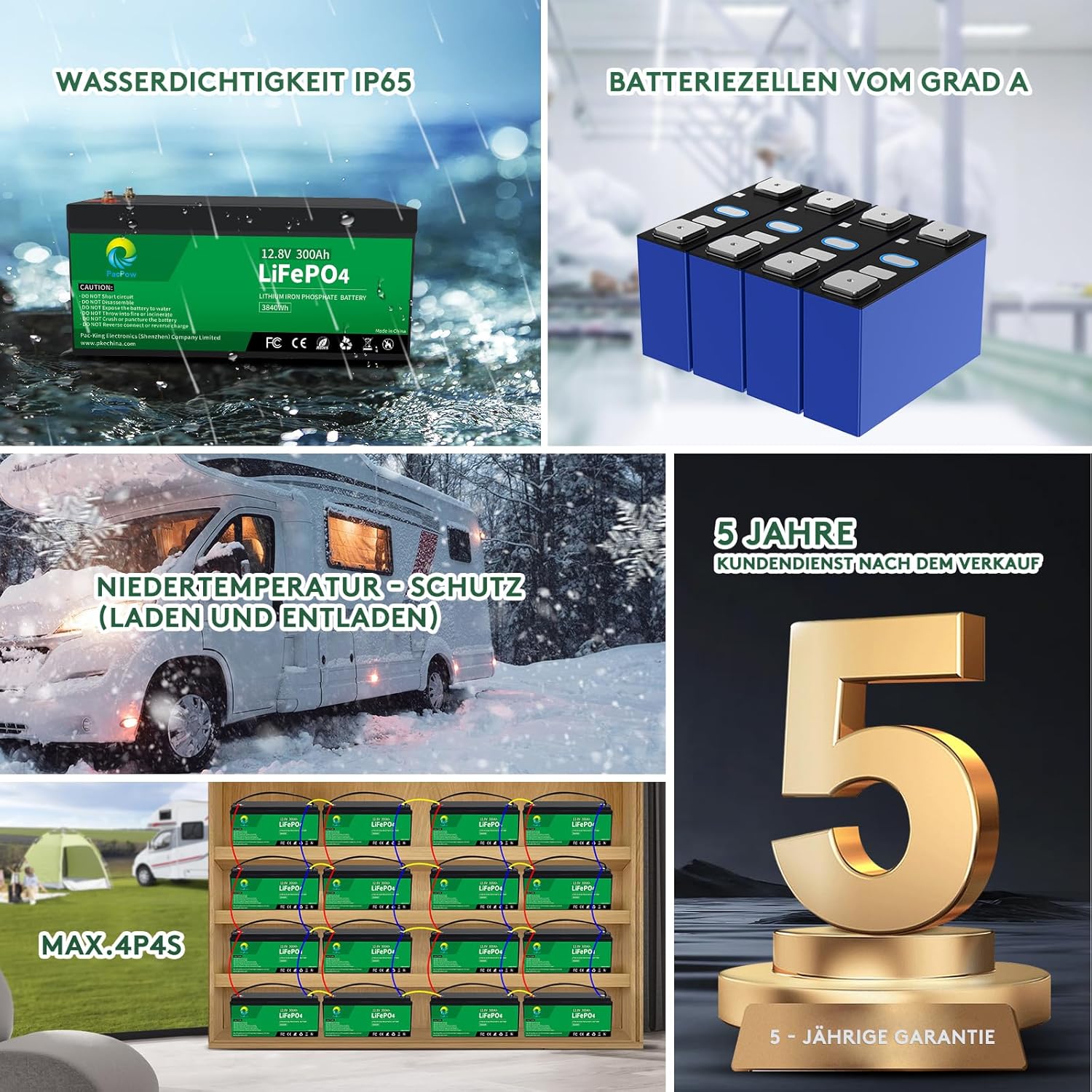 Pacpow LiFeP04 12V 300Ah Lithium Batterie BluetotohSolarbatterie 19% MwSt