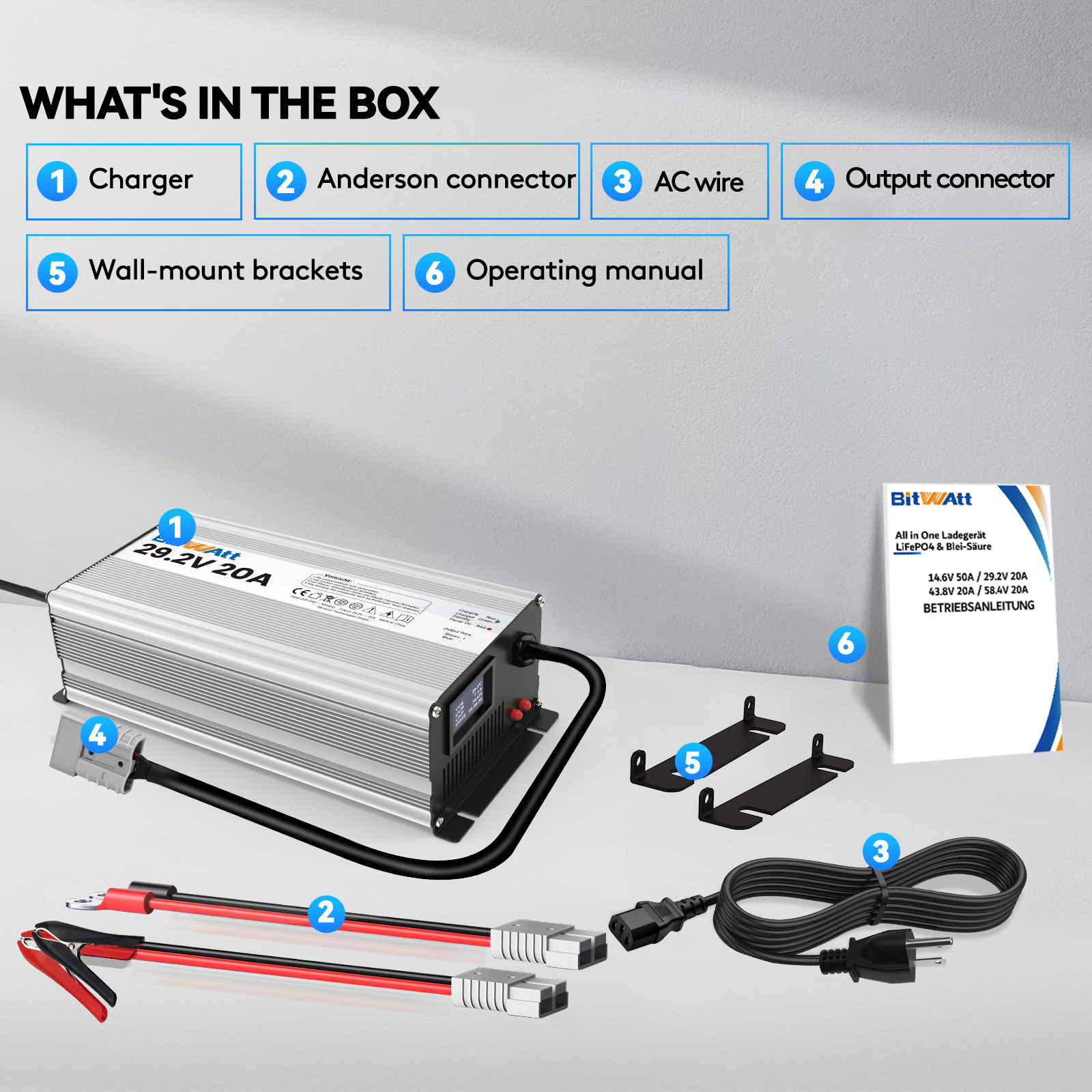 Bitwatt LiFePO4 ladegerät 24V 20A 29,2V Lithium Batterie ladegerät batterieladegerät mit LCD