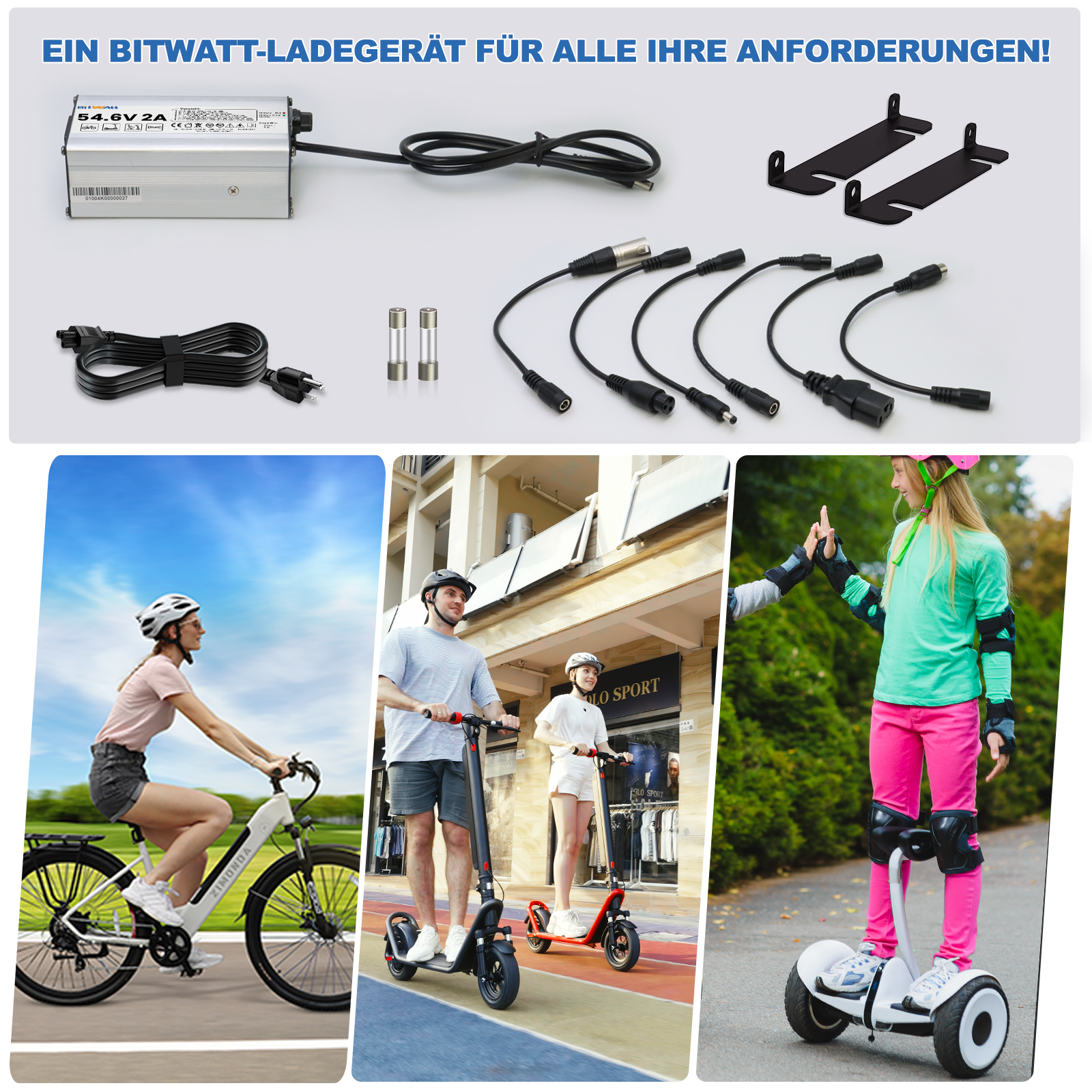 Bitwatt 54,6V 2A E-Bike Ladegerät – Ladegerät für 42V Lithium-Ionen Akku, Universal Elektrofahrrad & E-Scooter Schnellladegerät mit Schutzfunktionen