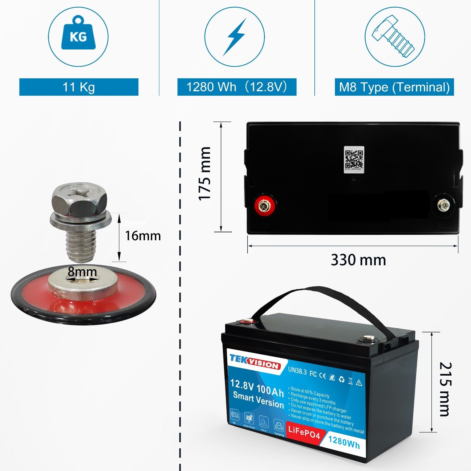 12V 100Ah Smart Lithium Batterie 19% MwSt – Tekvision Technologies