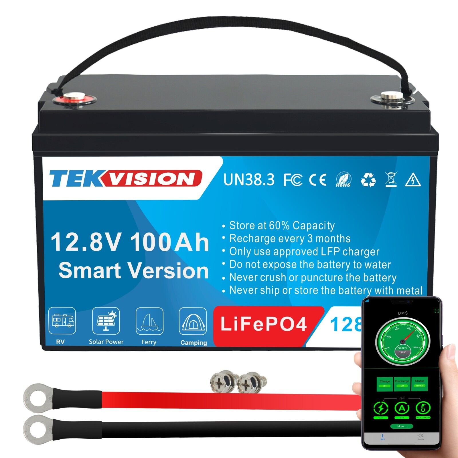 12V 100Ah Smart Lithium Batterie 0% MwSt.(0% MwSt. gem. § 12 Abs. 3 UStG*)